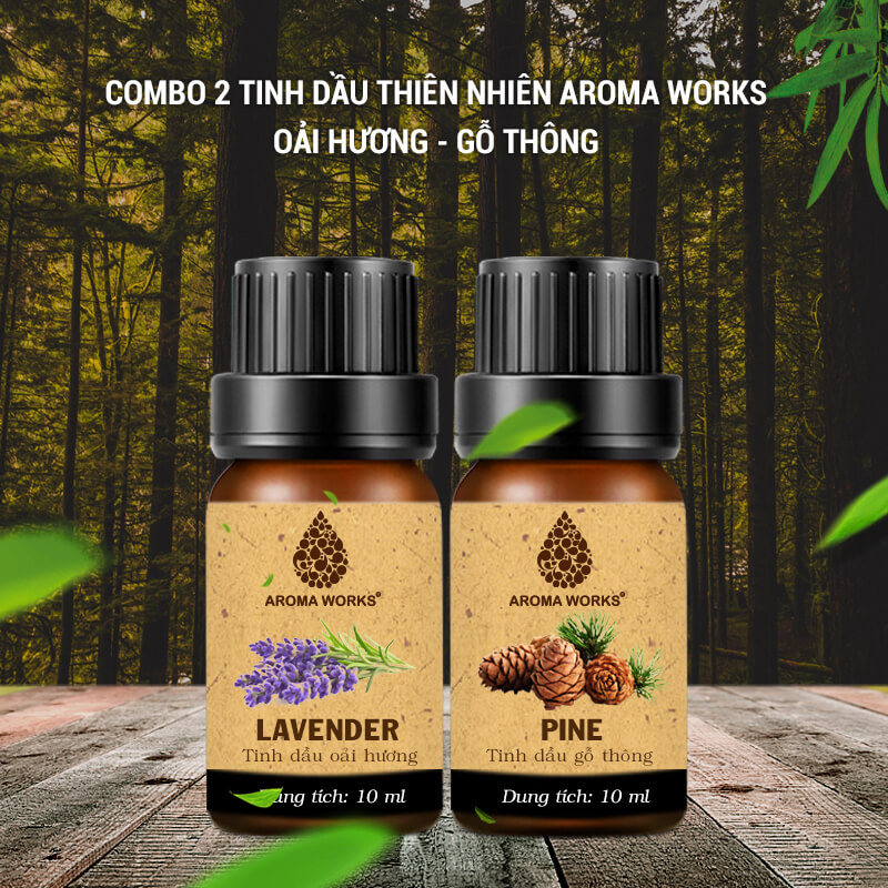 Combo 2 tinh dầu nguyên chất aroma works: tinh dầu oải hương + tinh dầu gỗ thông