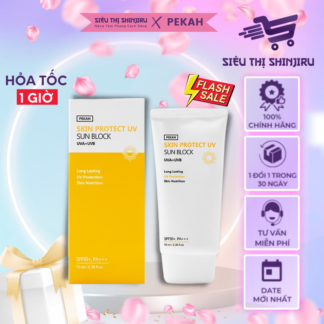 Kem chống nắng vật lý nâng tone da PEKAH Skin Protect UV Sun Block SPF 50+ PA+++ . Chống tia UV . Loại 70ml- Hàn Quốc.