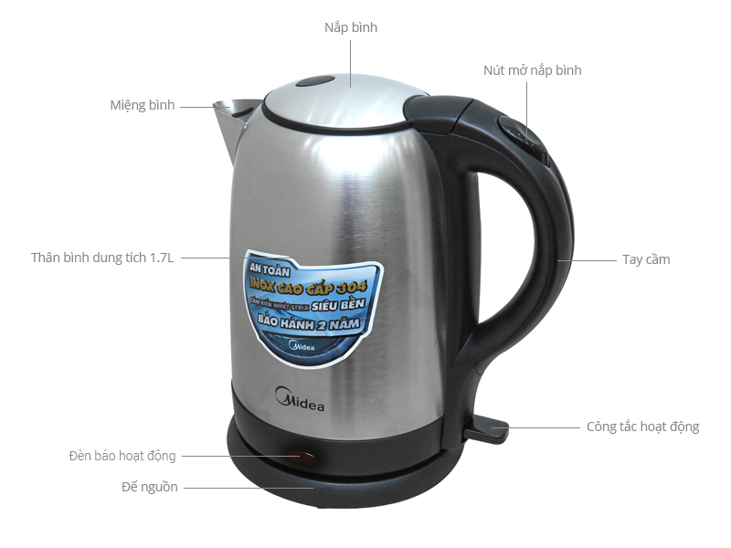Bình siêu tốc Midea 1.7 lít MK-17SS