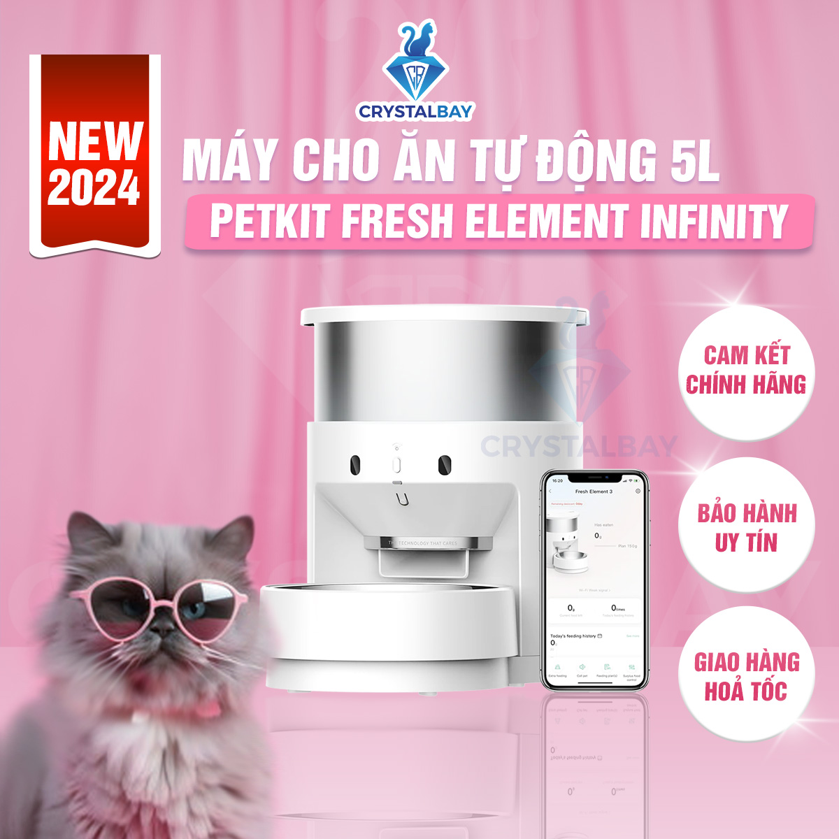 (New 2026) Máy cho ăn tự động cho mèo thú cưng Petkit Infinity Fresh Element 3 – Dung tích 5L, lồng chứa Inox
