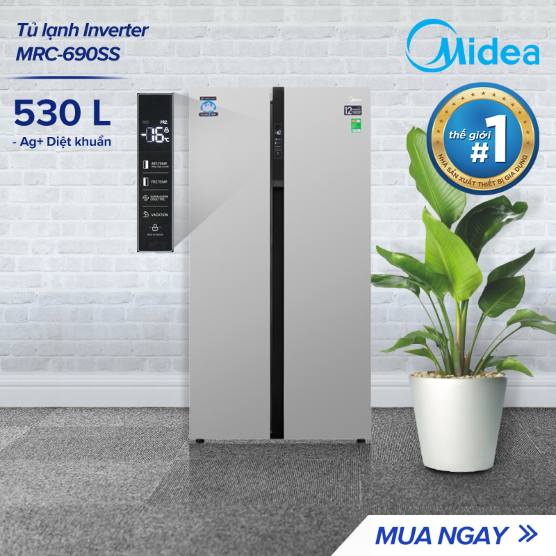 Tủ lạnh Midea Inverter MRC-690SS 530 lít (Dung tích thực...