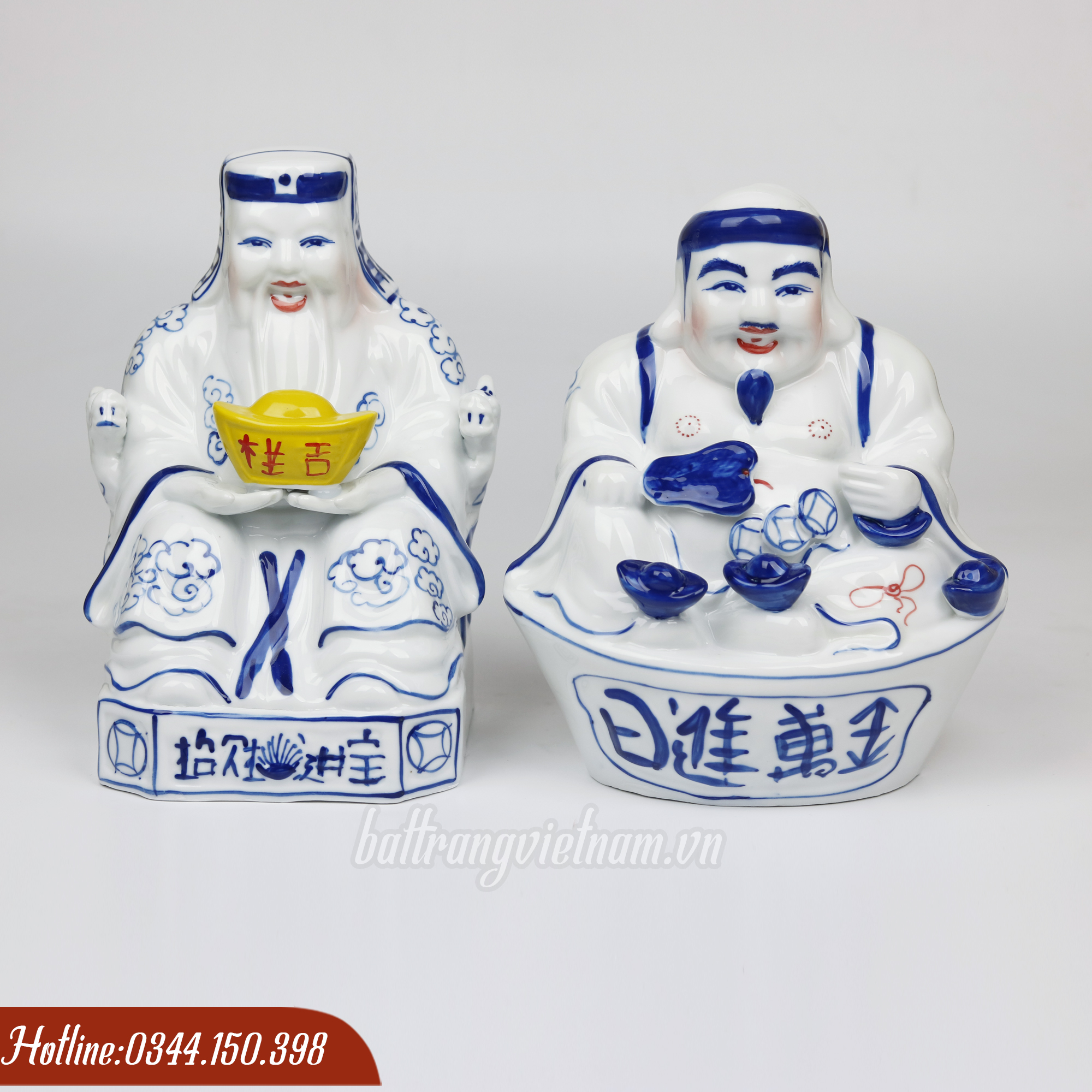Tượng Thần Tài Thổ Địa gốm sứ Bát Tràng (Đôi)
