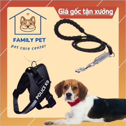 combo dây dắt cường lực ,đai lưng police k9 cho chó