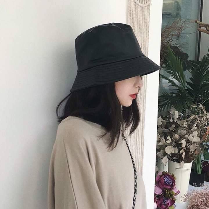 Mũ Bucket trơn đen phong cách hàn