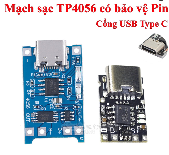 Mạch Sạc Pin 18650 Lithium 3.7-4.2v TP4056 Micro USB type C Mini Usb