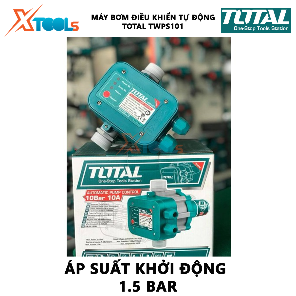 Rờ le tự động máy bơm nước điều khiển tự động TOTAL TWPS101 Áp suất tối đa 10 bar 10A Vít nốI đầu vào G1 (+), đầu ra G1 (-), thiết bị hệ thống thủy lực, khí nén, nước [XTOOLs MALL]