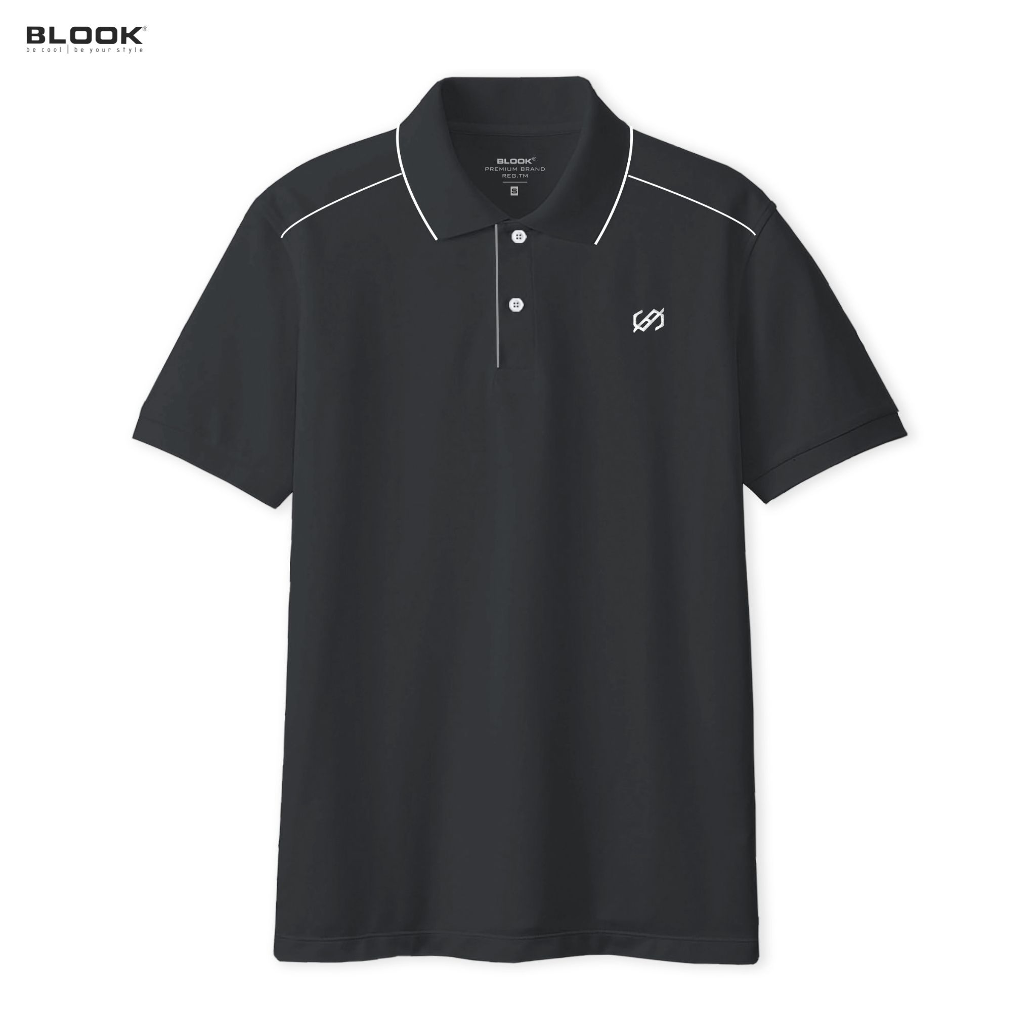 Áo polo premium BLOOK Vải thun gân cá sấu màu Đen in logo BS sang trọng mã