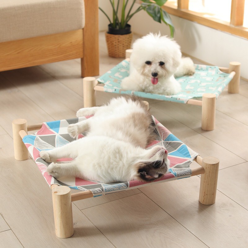 Giường gỗ bọc vải cho thú cưng chó mèo