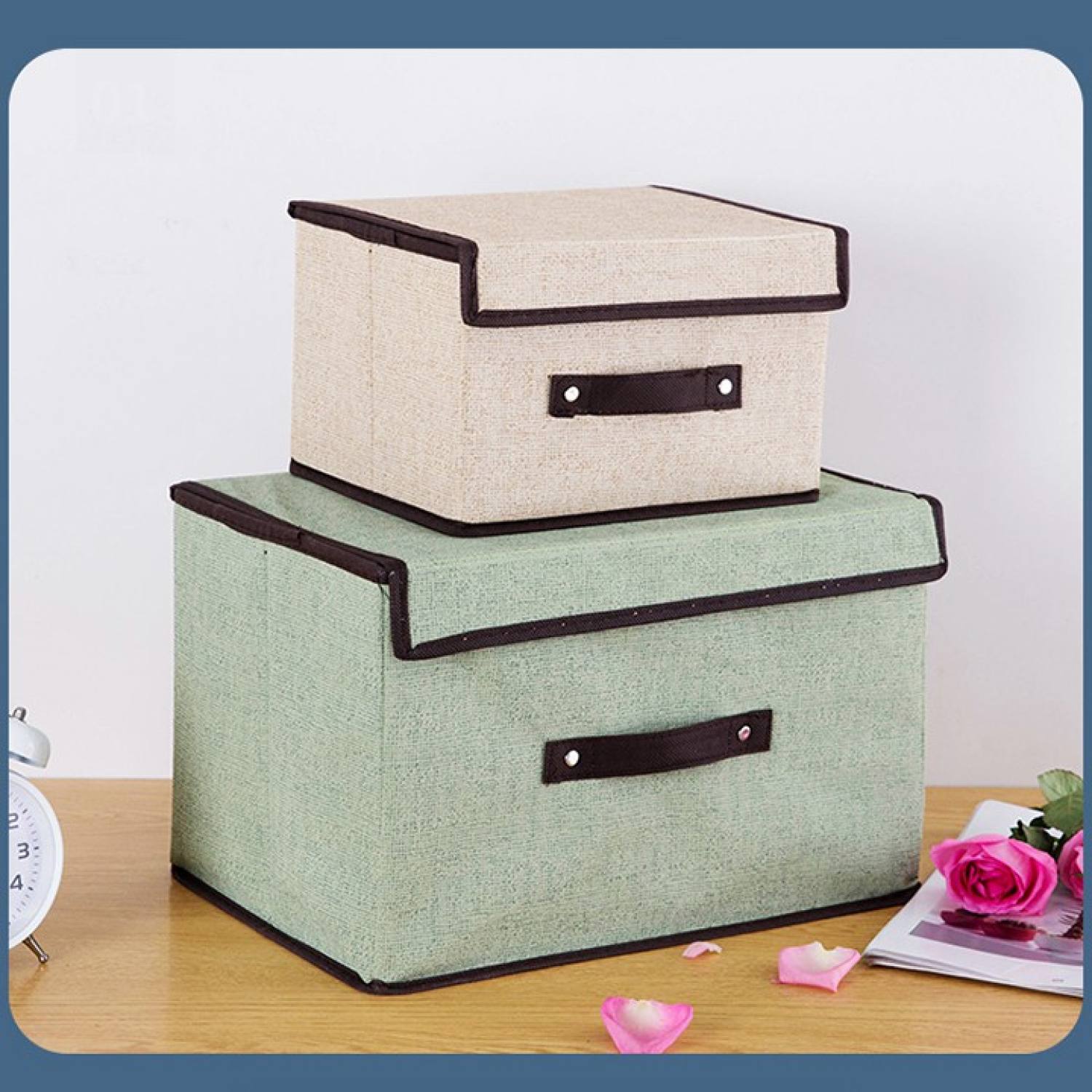 Set 2 túi vải đựng đồ quần áo chăn màn, túi vải đựng quần áo khung cứng phong cách hàn quốc
