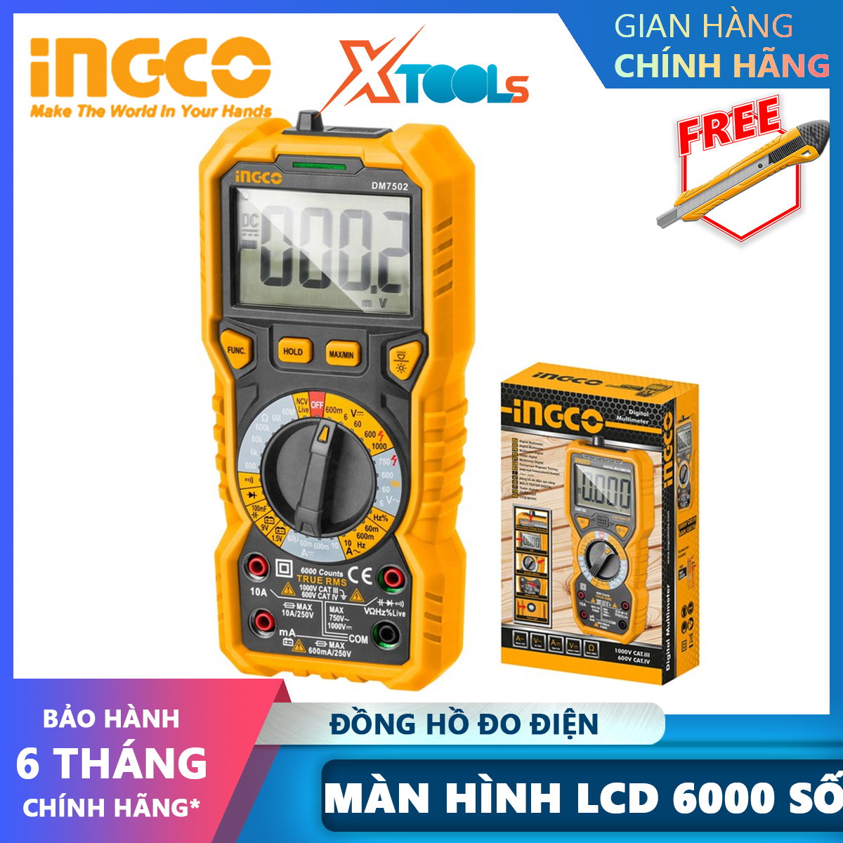Ingco dm7502 multimeter LCD multimeter 6000 counts voltage current AC/DC multimeter frequency and temperature measurement