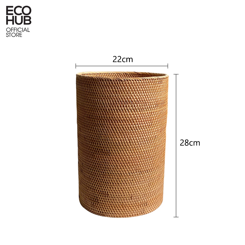 Giỏ mây đựng đồ hình trụ ECOHUB 28X22cm trang trí sắp xếp nhà cửa (Cylindrical Rattan Basket) E00315