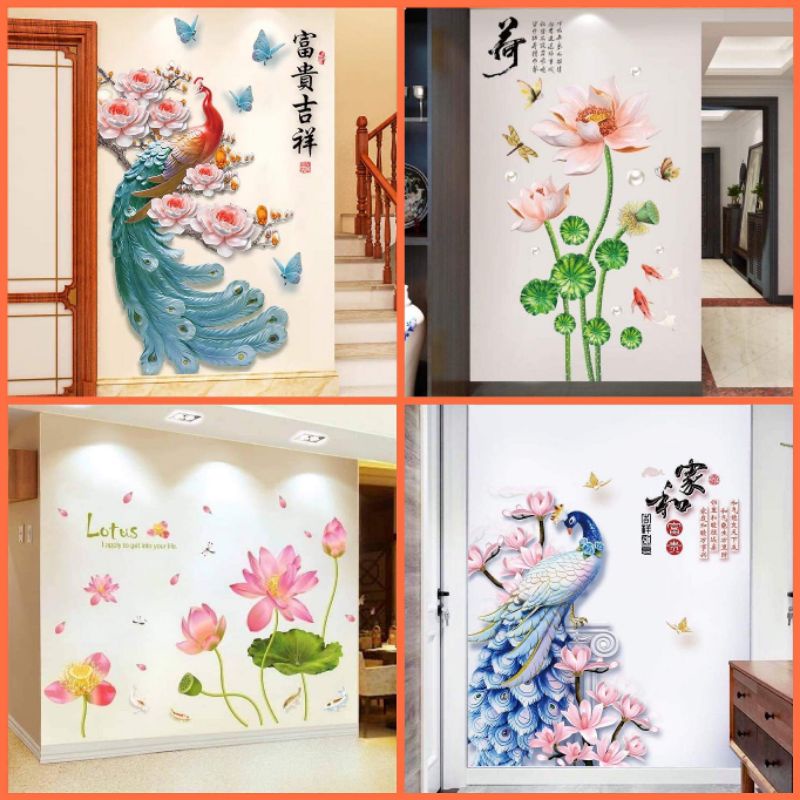 Decal dán tường ,Decal trang trí phòng khách công và bình hoa ( nhiều mẫu)