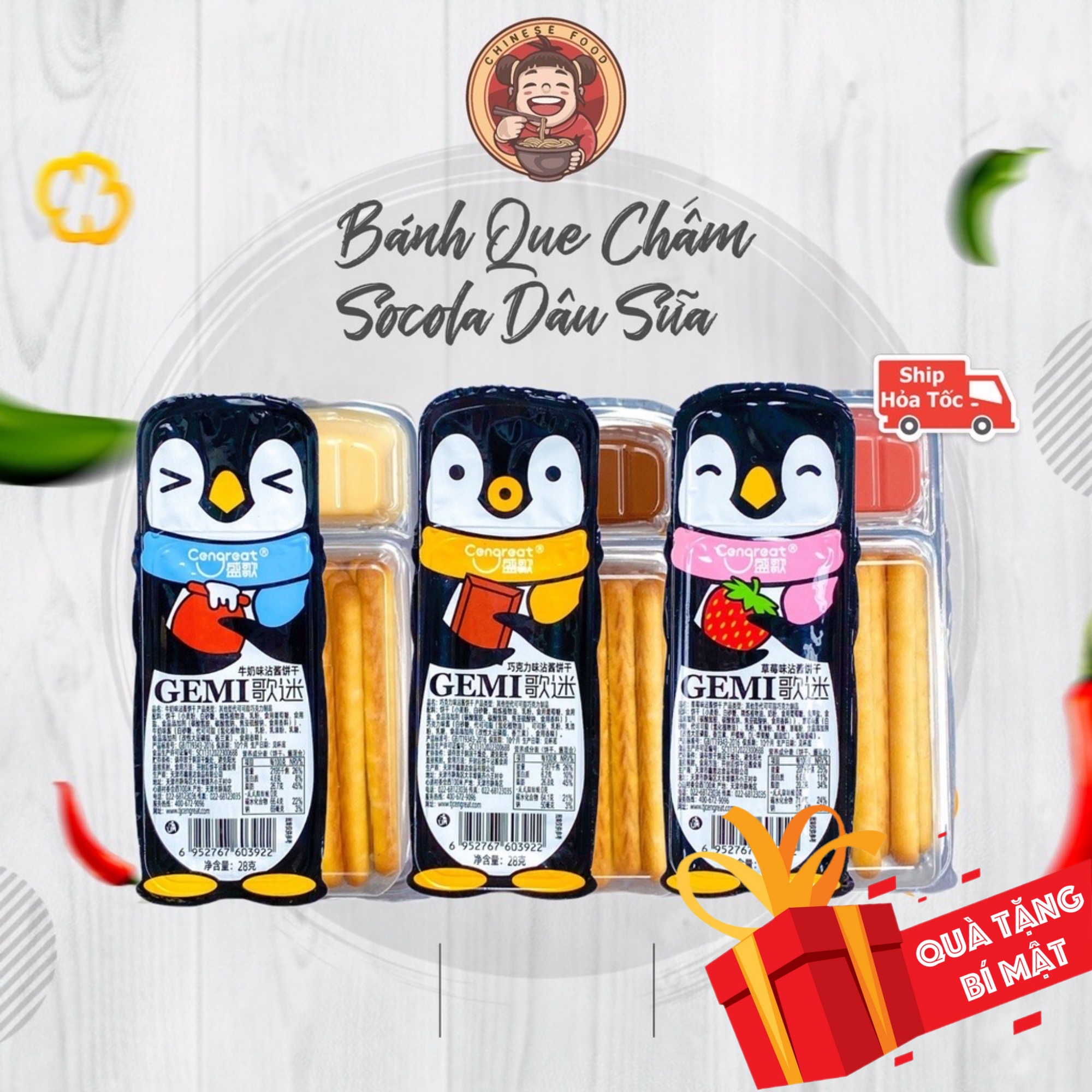 Bánh que chấm Socola Vani Dâu hình Chim cánh cụt