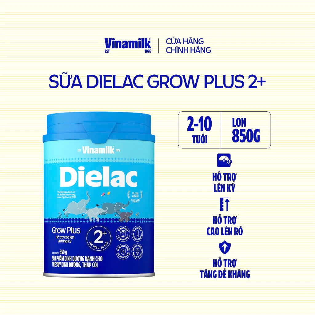 (Mẫu Mới) COMBO 3 HỘP Sữa Bột Dielac Grow Plus 2+ HT 850g (Sữa Non).