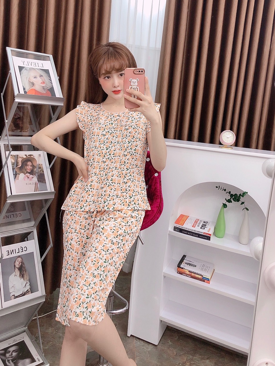 Đồ bộ nữ mặc nhà lụa mềm mịn đồ bộ lụa tay cánh tiên mặc nhà