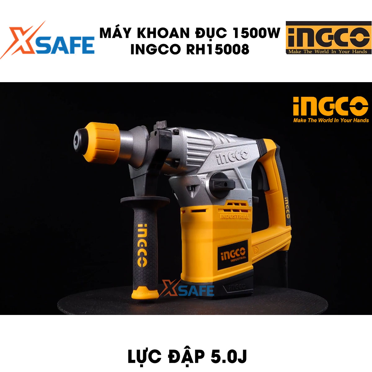 Machine drill chisel 1500W INGCO RH15008 attached 3 drill bit Tuck and 2 tip chisel. Machine drill chisel hand have no-load speed 750 within minutes, speed beating 3000 BPM, force beating 5J, genuine warranty 6 months-product genuine XSAFE