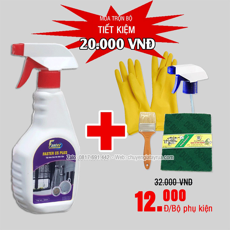 (CỰC MẠNH) Nước Tẩy Rửa Cặn Canxi Inox Nhà Tắm, Sen Vòi, Bồn Inox Ố Mốc, Cáu Bẩn Lâu Ngày Chai Lớn Tiết Kiệm Faster CS 500ml
