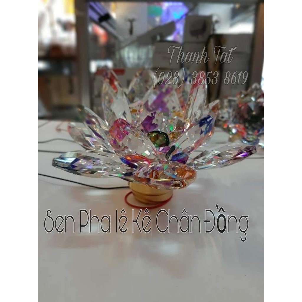 [HCM]Đèn Thờ Sen Pha Lê Gắn Chân Lư Đồng ( Cái )