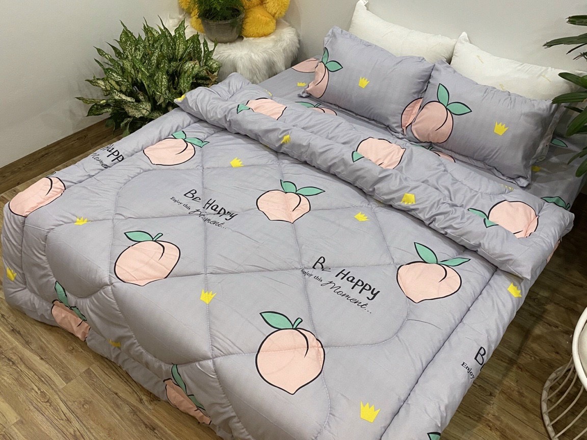 (FreeShip MAX) Chăn phao siêu nhẹ cực ấm,đã có ruột bông liền vải cotton poly 1m8x2m họa tiết đào tím Kovico Kho chăn ga gối, ga giường, drap giường hà nội