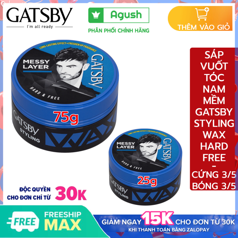 Sáp vuốt tóc nam thơm mềm Gatsby chính hãng Styling Wax Hard & Free giá rẻ giữ nếp tạo kiểu Messy Layer 25g, 75g vuốt tóc ngắn khô mùi thơm trái cây bóng tóc dạng sáp mềm gốc nước dễ rửa sạch nhập khẩu