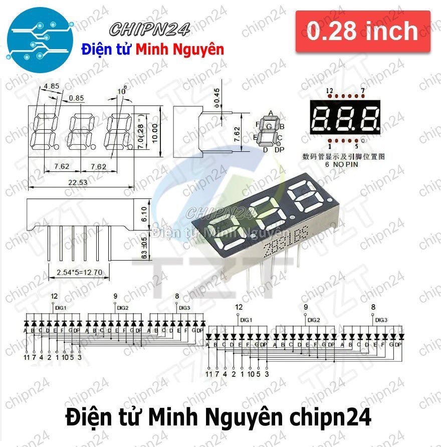 Led 7 Đoạn 0.28 inch Sáng Đỏ (1/2/3/4 Số Âm/Dương chung)- [Chọn Loại] - HHH.00200