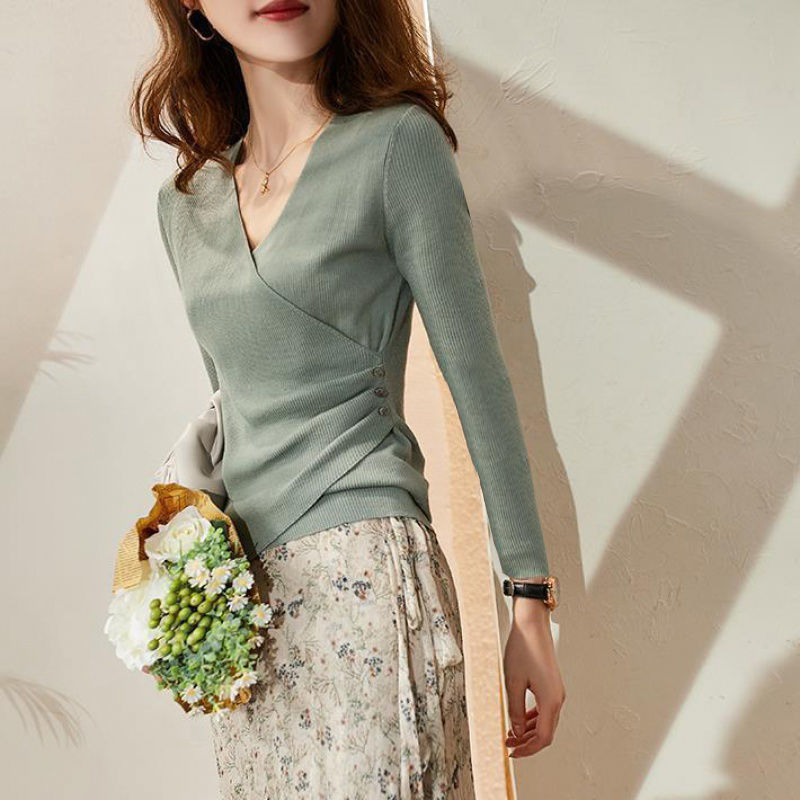 MS426 Áo len tăm vạt chéo cổ tim