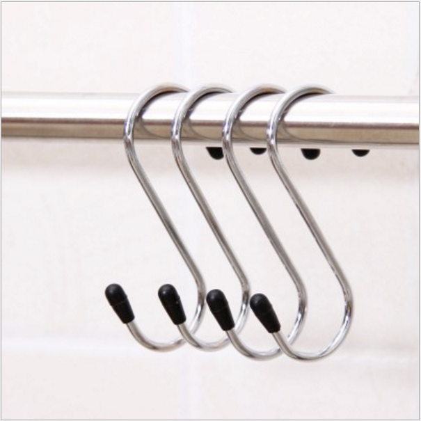 Vỉ 4 Móc Treo Đồ Hình Chữ S Inox - Bộ 4 móc Inox treo đồ chữ S, dụng cụ treo đồ đa năng cho gia đình