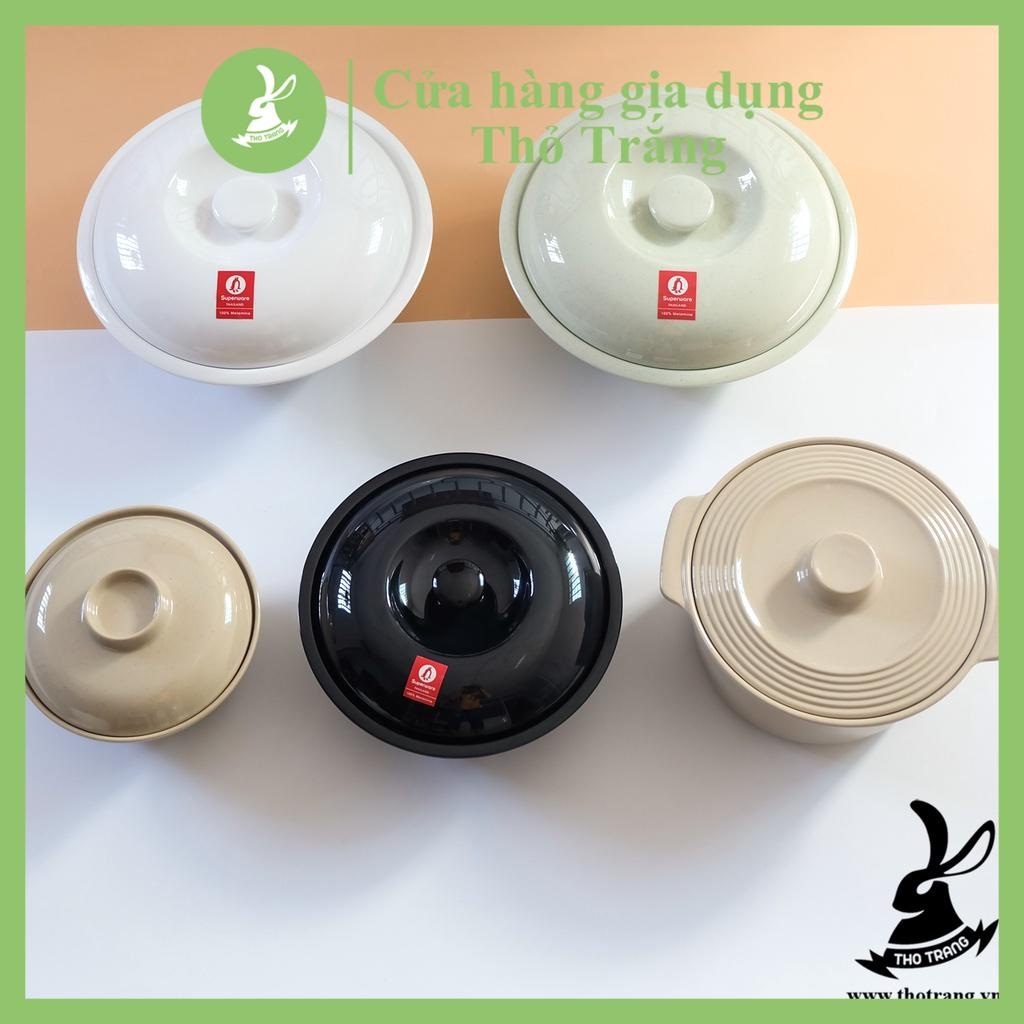 Thố cơm thố canh có nắp (xanh-đen-trắng-nâu) melamine Superware Thái Lan