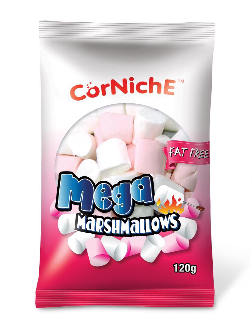 Kẹo Bông Gòn Dâu Corniche Mega Marshmallows (Gói 120g Hồng)