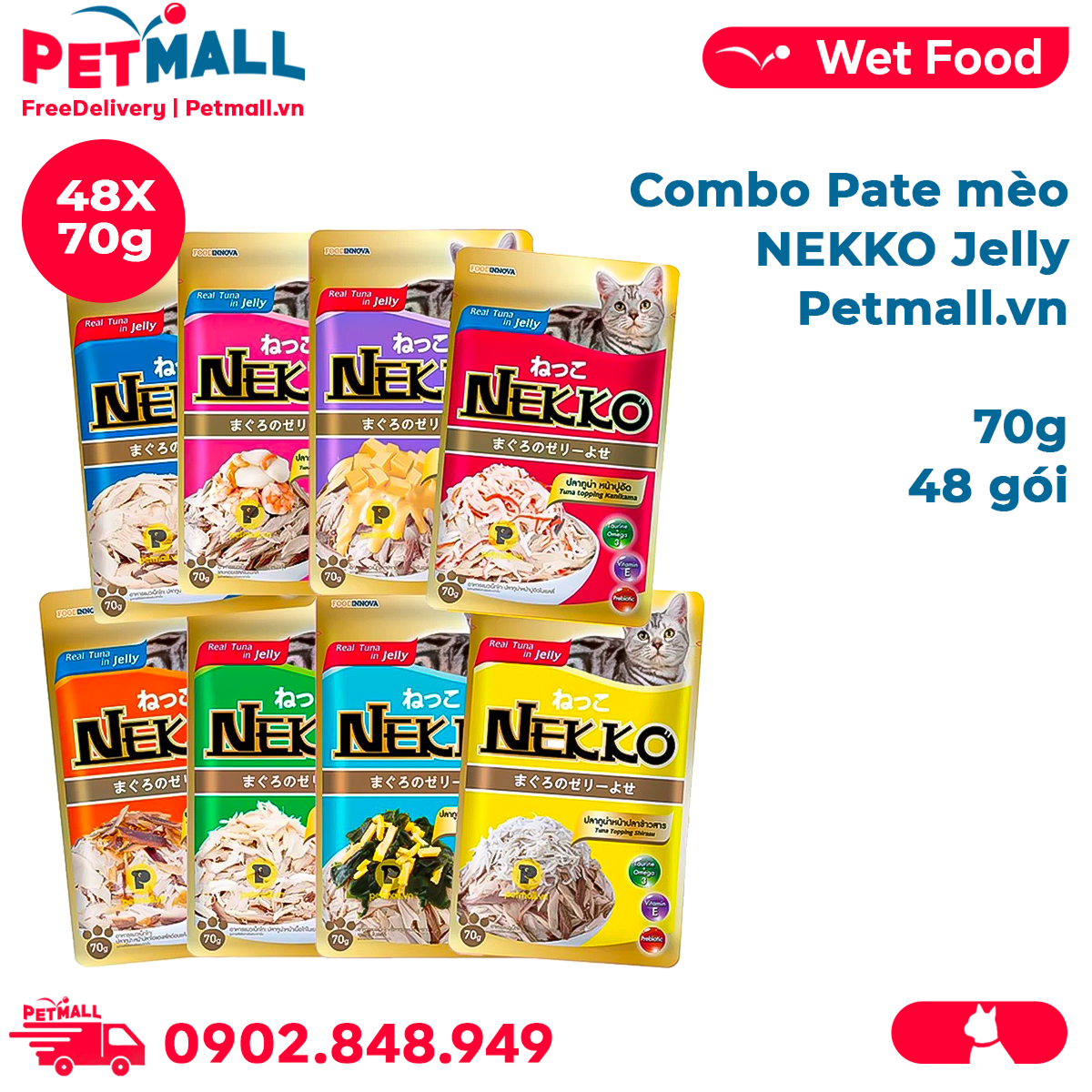 Combo pate mèo nekko jelly 70g - mix vị 48 gói petmall