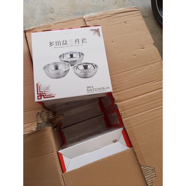 Set 5 Tô, Rổ Inox Xuất Nhật