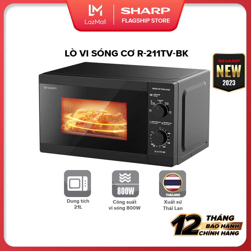 [Hàng mới về 2023] Lò vi sóng Cơ Sharp R-211TV-SL/BK 21L [ Công Suất 800W, 5 Mức Công Suất] - Hàng Chính Hãng Bảo Hành 12 tháng