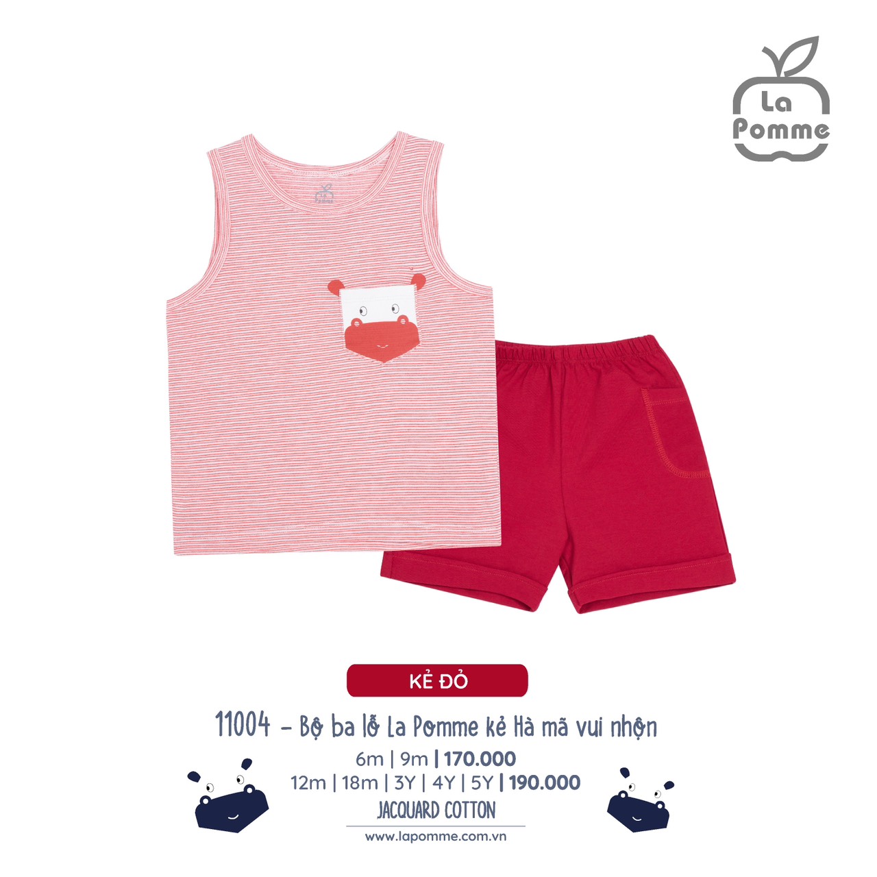 La pomme lp11004 bộ ba lỗ la pomme kẻ hà mã vui nhộn ss2023