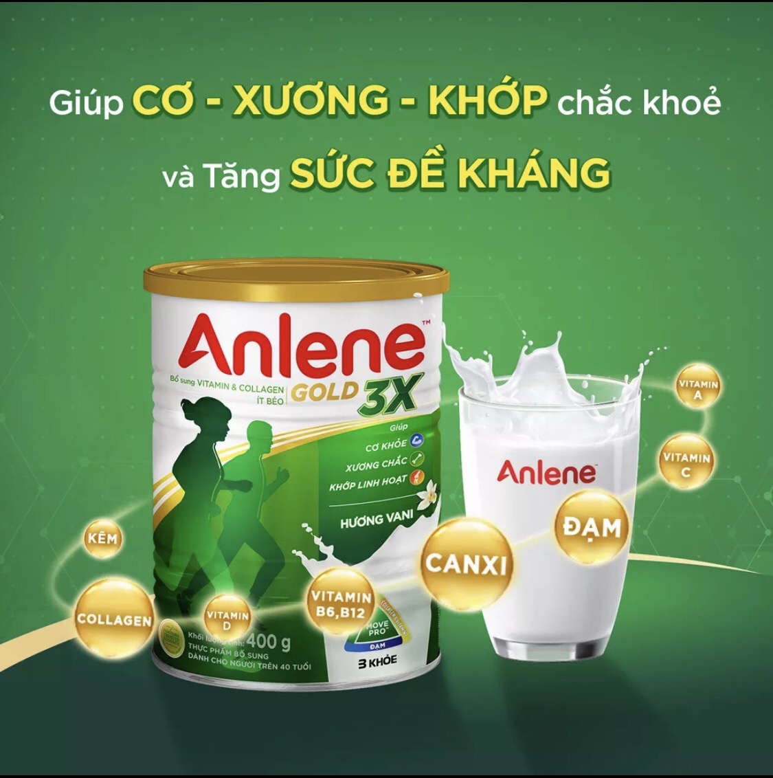 [HSD T1-2024] Sữa Bột Anlene Gold 3X Hương Vanilla - Lon 400g