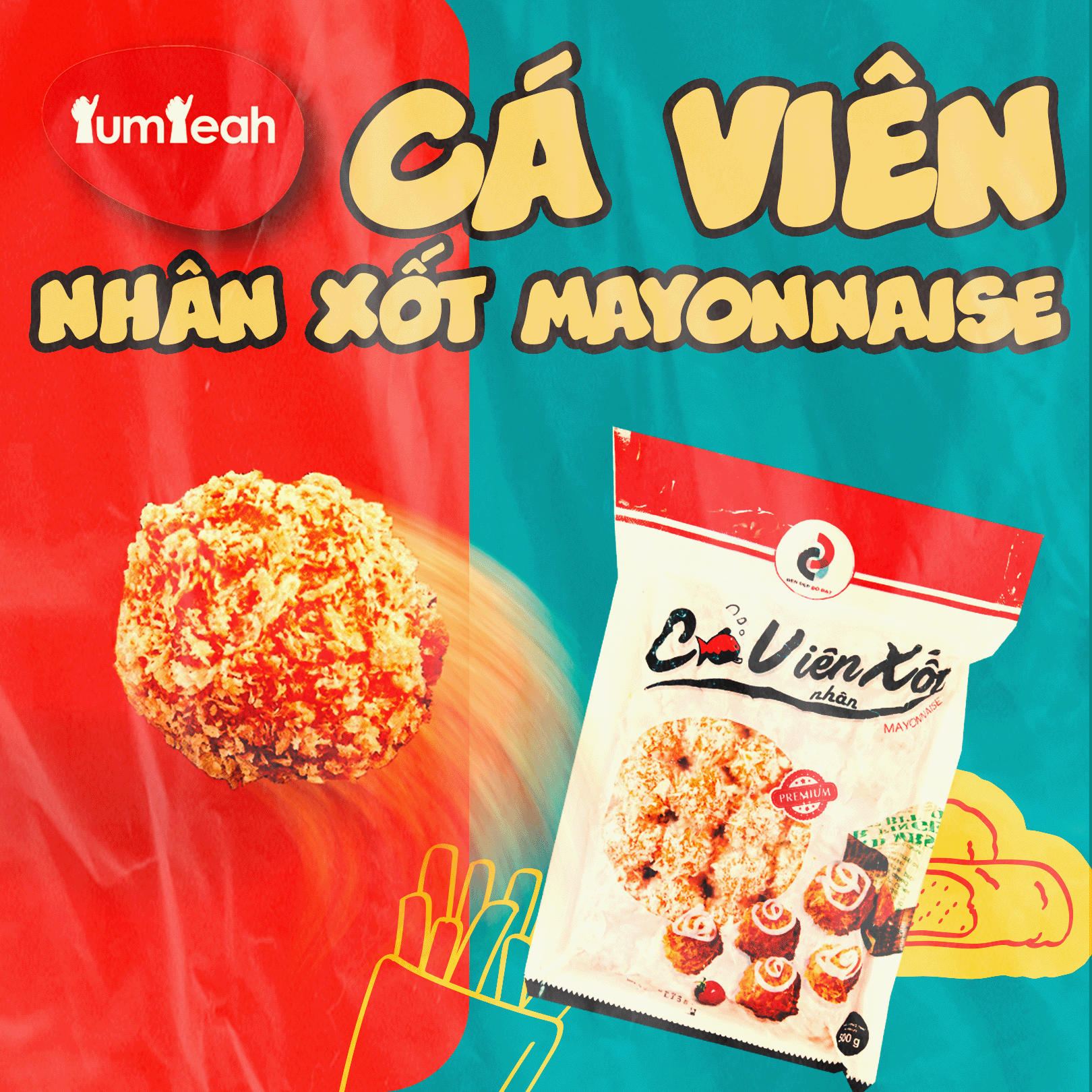 Cá Viên Nhân Xốt Mayonnaise Viên Cá Cam Gói 500gr - Thương Hiệu Đen Đỏ