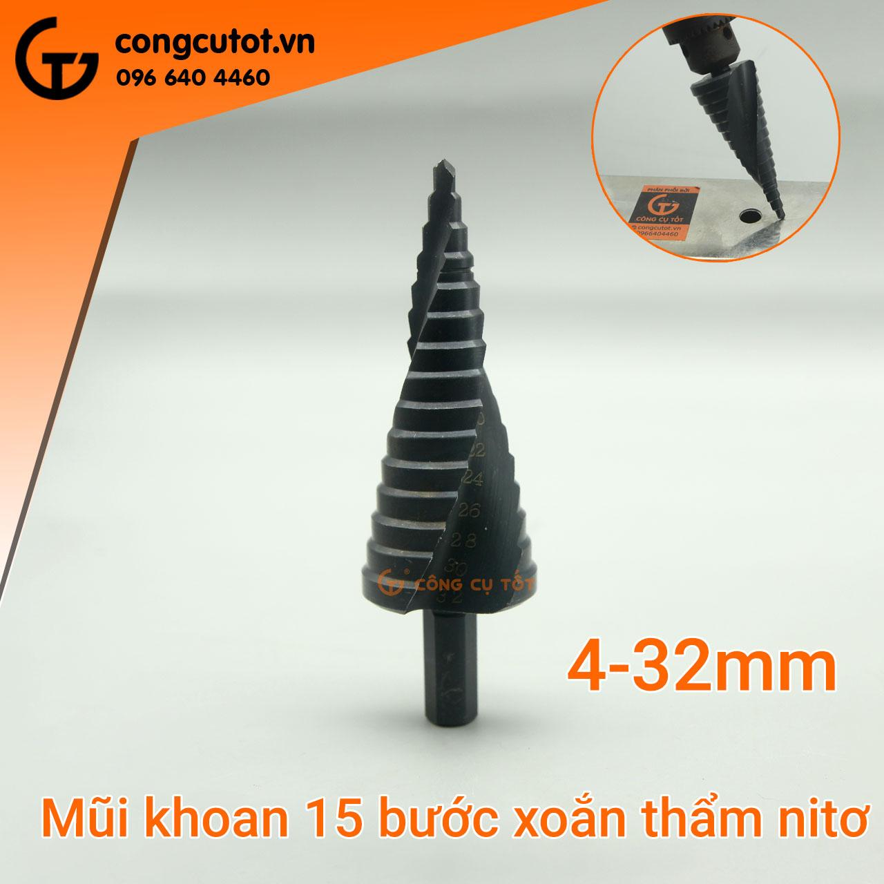 Mũi khoan bước tháp thẩm nitơ chuôi tròn vát
