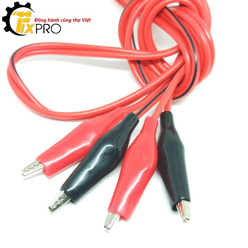 Cặp dây kẹp cá sấu 2 đầu đỏ đen loại vừa (dài 1m) - Fixpro