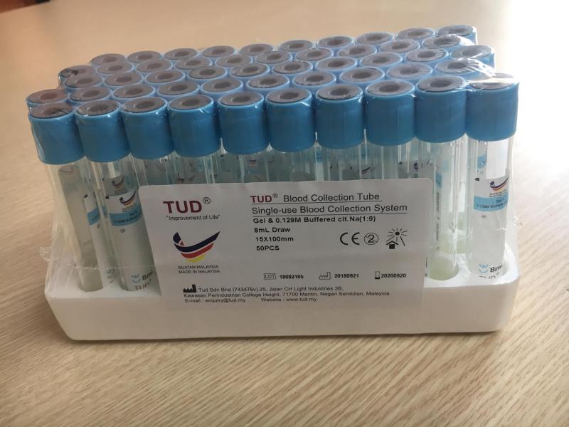 Ông nghiệm lấy máu chân không TUD Malaysia Citrate 3,8% gel 8ml nhập khẩu