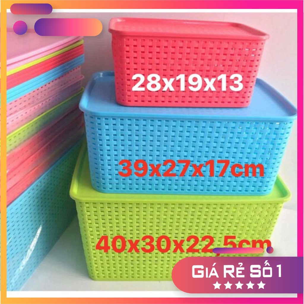 Giỏ nhựa có nắp Hàn Quốc 3 size Việt Nhật, giỏ đựng đồ đa năng tiết kiệm không gian (3386-3387-3388)