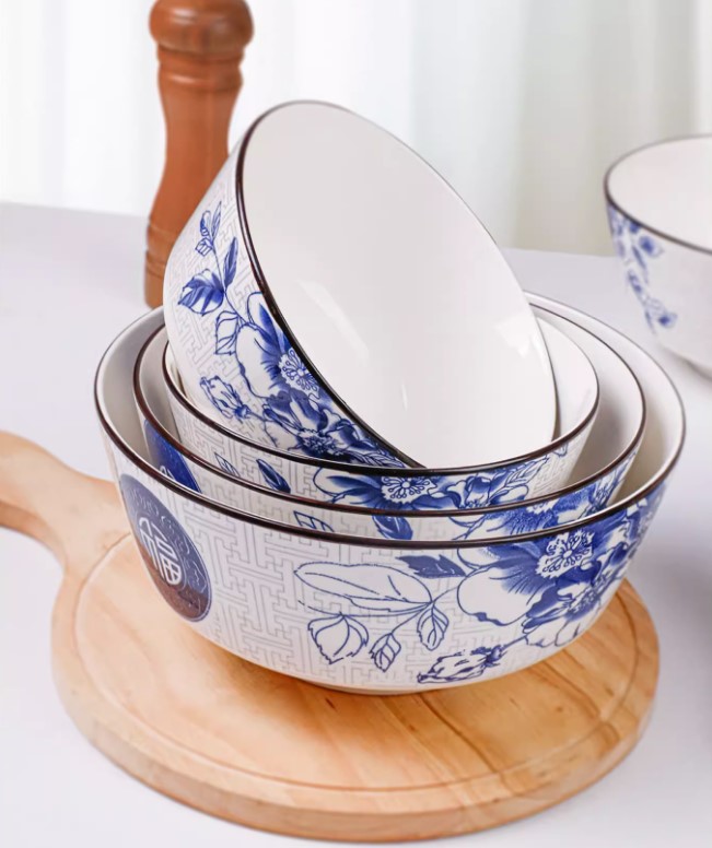 Bộ tô, chén, dĩa gốm sứ hoa văn Chữ Phúc (Gồm 3 Tô bầu, 4 Dĩa, 10 Chén cơm)+ Tặng 10 đôi đũa nhựa Cao Phong
