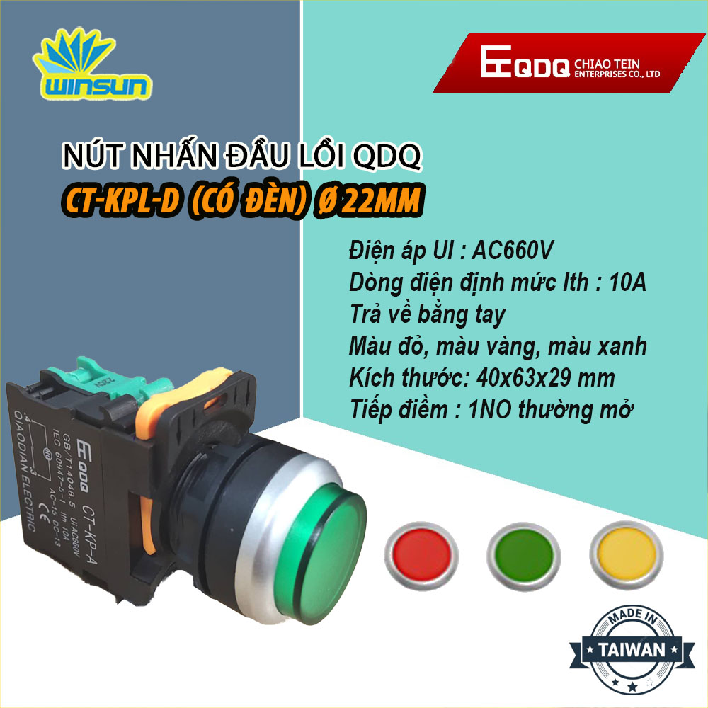 Nút nhấn đầu lồi có đèn, không đèn Phi 22 QDQ