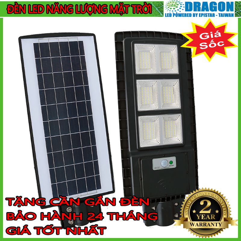 Đèn led năng lượng mặt trời công suất 90w, kèm cảm biến tự động, bảo hành 12 tháng, tặng tay vịn gắn đèn, thương hiệu Dragon