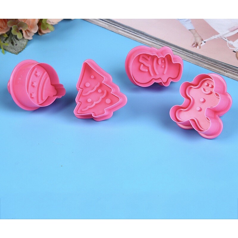 Bộ 4 khuôn nhấn cookie noel có lò xo