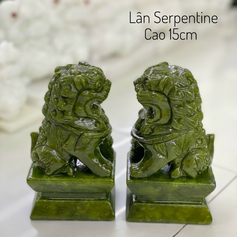 cặp sư tử đá xanh serpentine phong thủy