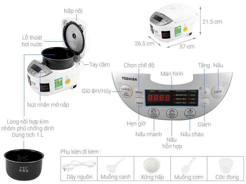 [HCM]Nồi cơm điện tử Toshiba 1 lít RC-10DDMX-006