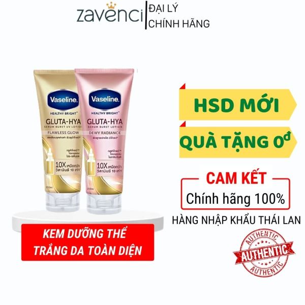 Sữa dưỡng thể VASELINE 10x ZAVENCI  Vaseline Healthy Bright Gluta-Hya Serum Burst ban ngày và đêm (330ml)