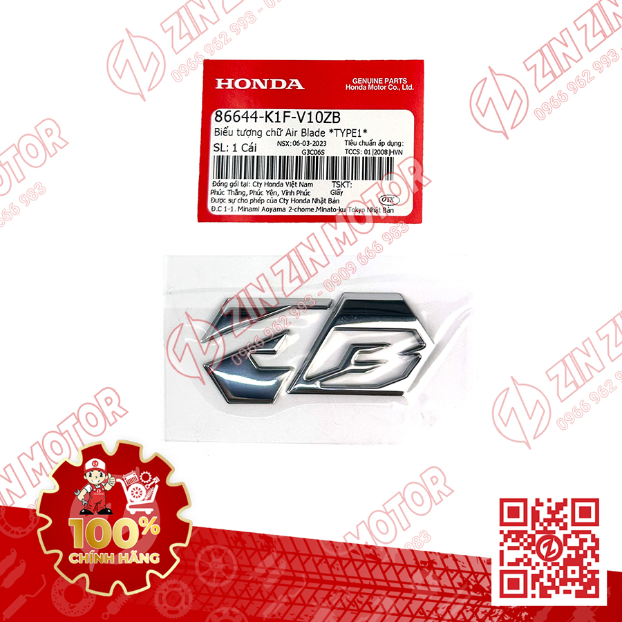 Tem logo nổi ab, biểu tượng air blade 2020 2021 2022 2023+ chính hãng honda - zzm