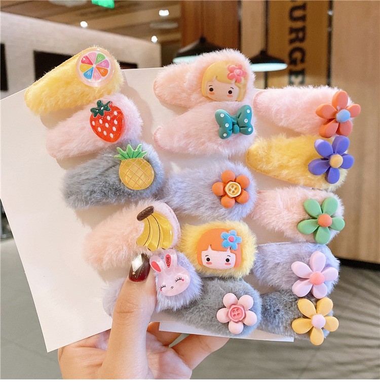 [HCM]Set 5 kẹp tóc lông nhung cho bé siêu xinh phong cách tiểu thư