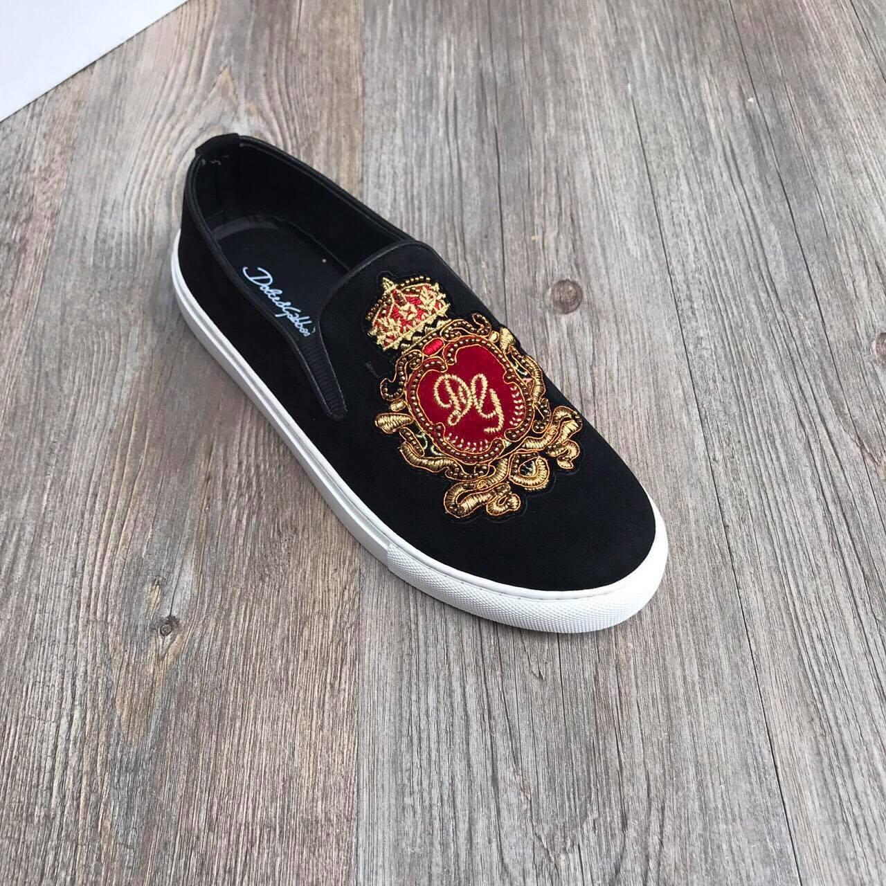 Giầy lười thêu đỏ D&G nam