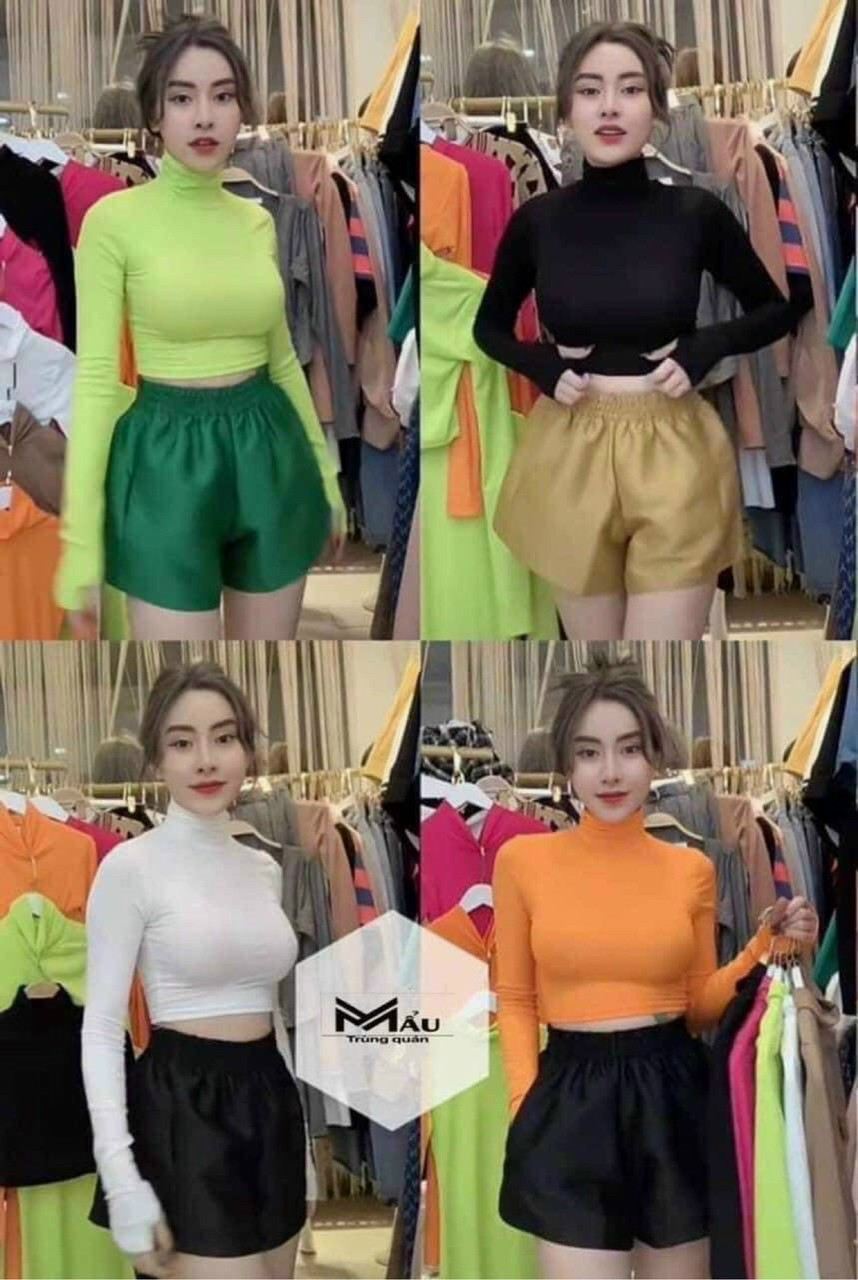 Áo Croptop Cổ Lọ Tay Dài Siêu Chất